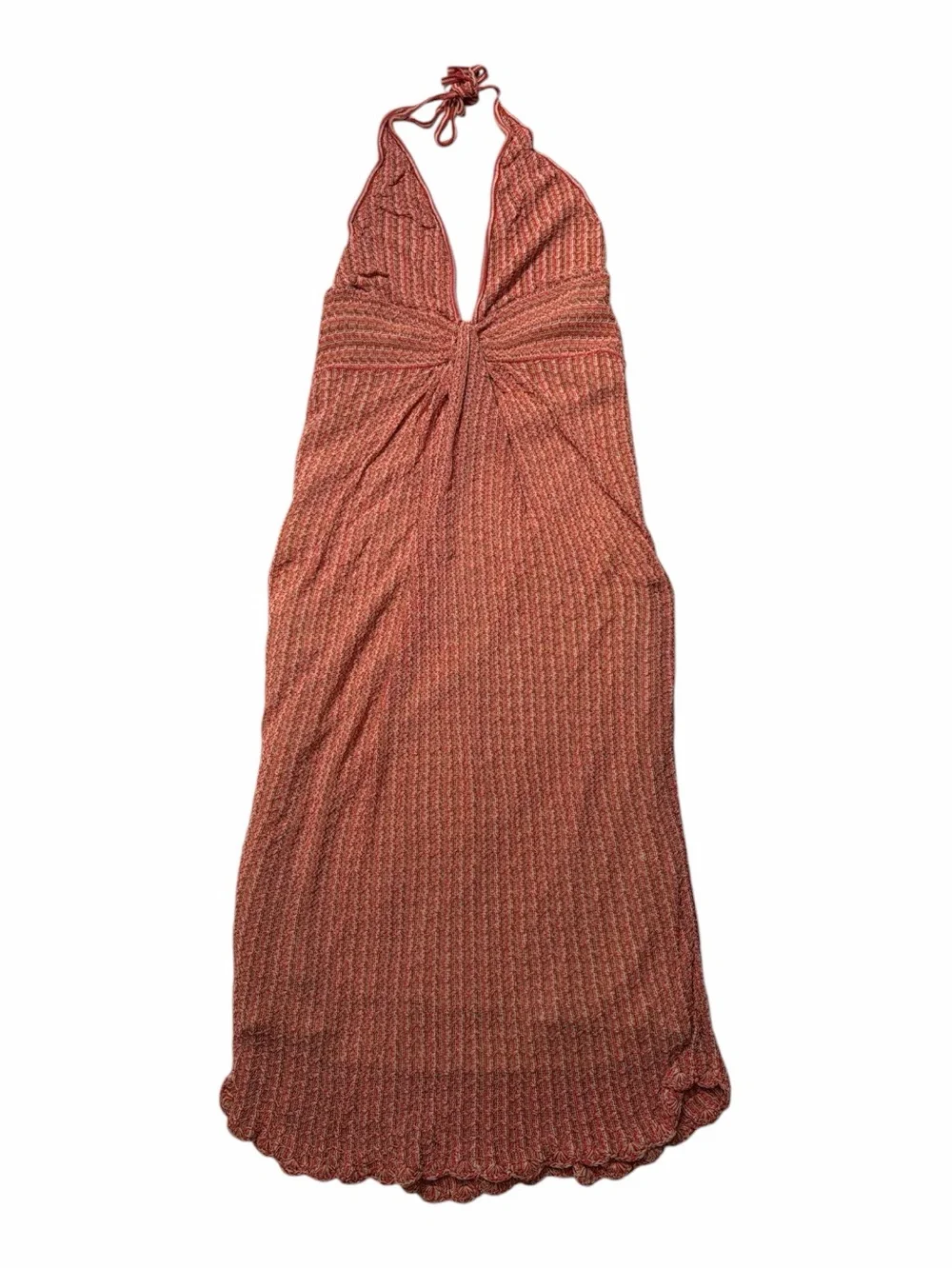Pink knit camo halter tie summer beach midi dress sleeveless flowy cover up Med - Picture 2 of 5